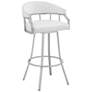 Valerie 30 in. Swivel Barstool in Silver Finish with White Faux Leather