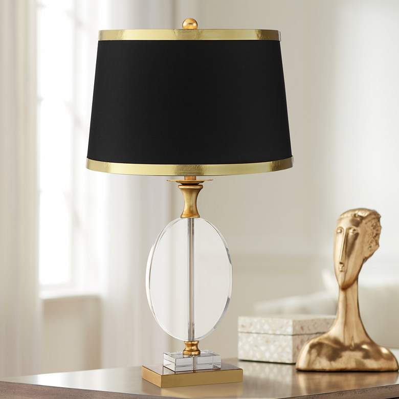 Image 1 Valerie Clear Crystal Table Lamp with Black Shade