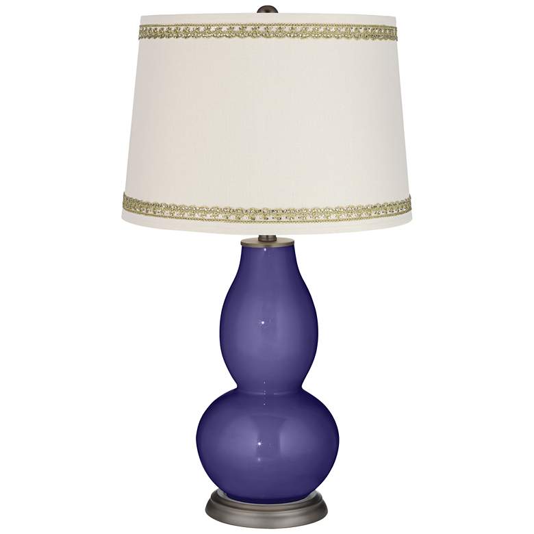 Image 1 Valiant Violet Double Gourd Table Lamp with Rhinestone Lace Trim