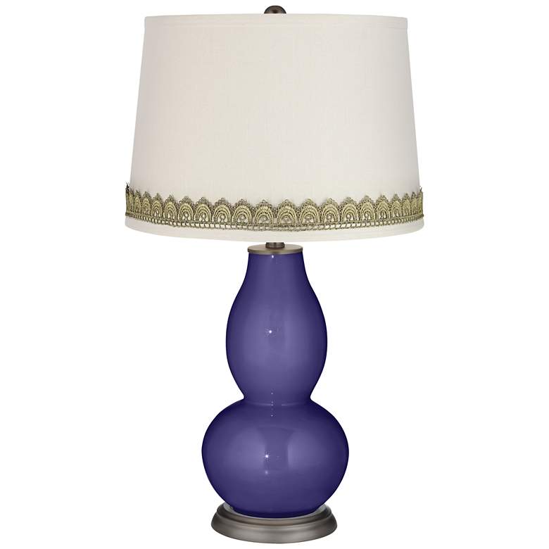 Image 1 Valiant Violet Double Gourd Table Lamp with Scallop Lace Trim