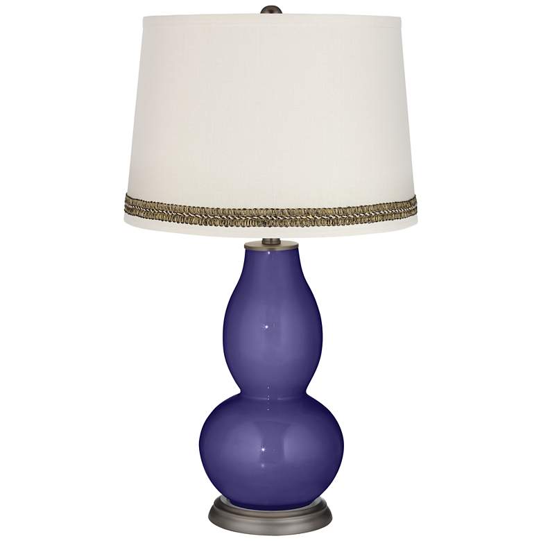 Image 1 Valiant Violet Double Gourd Table Lamp with Wave Braid Trim
