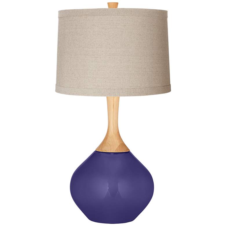 Image 1 Valiant Violet Natural Linen Drum Shade Wexler Table Lamp