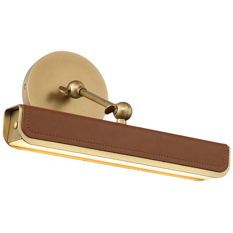 Image 1 Valise 12"W Vintage Brass Cognac Leather LED Picture Light