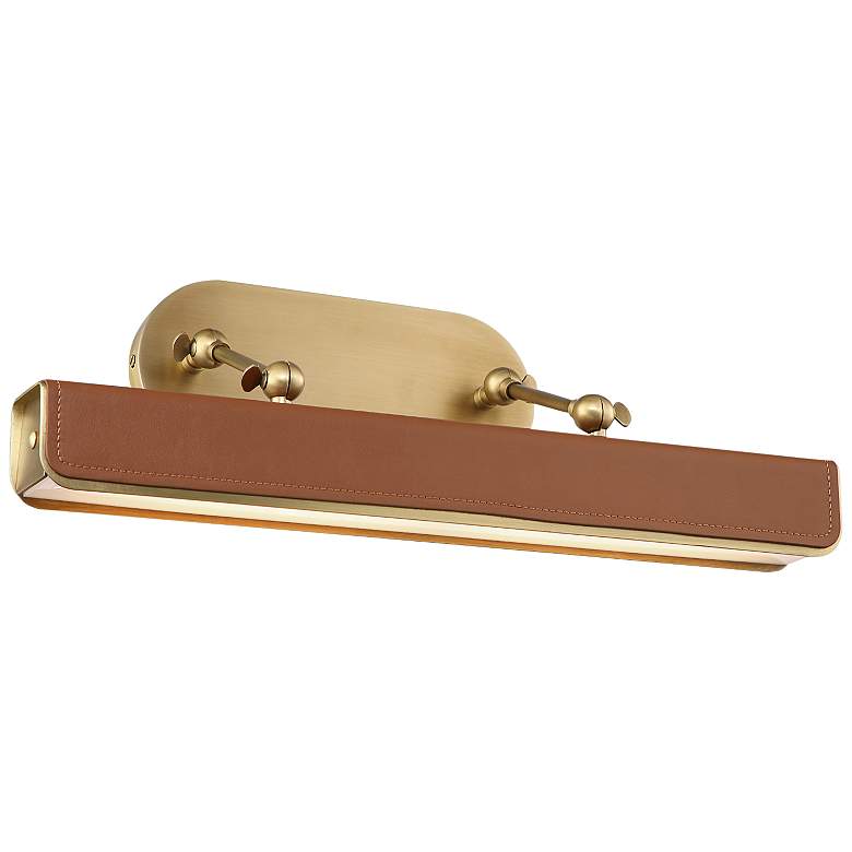 Valise 19 3/4&quot; Wide Brass Cognac Leather LED Picture Light