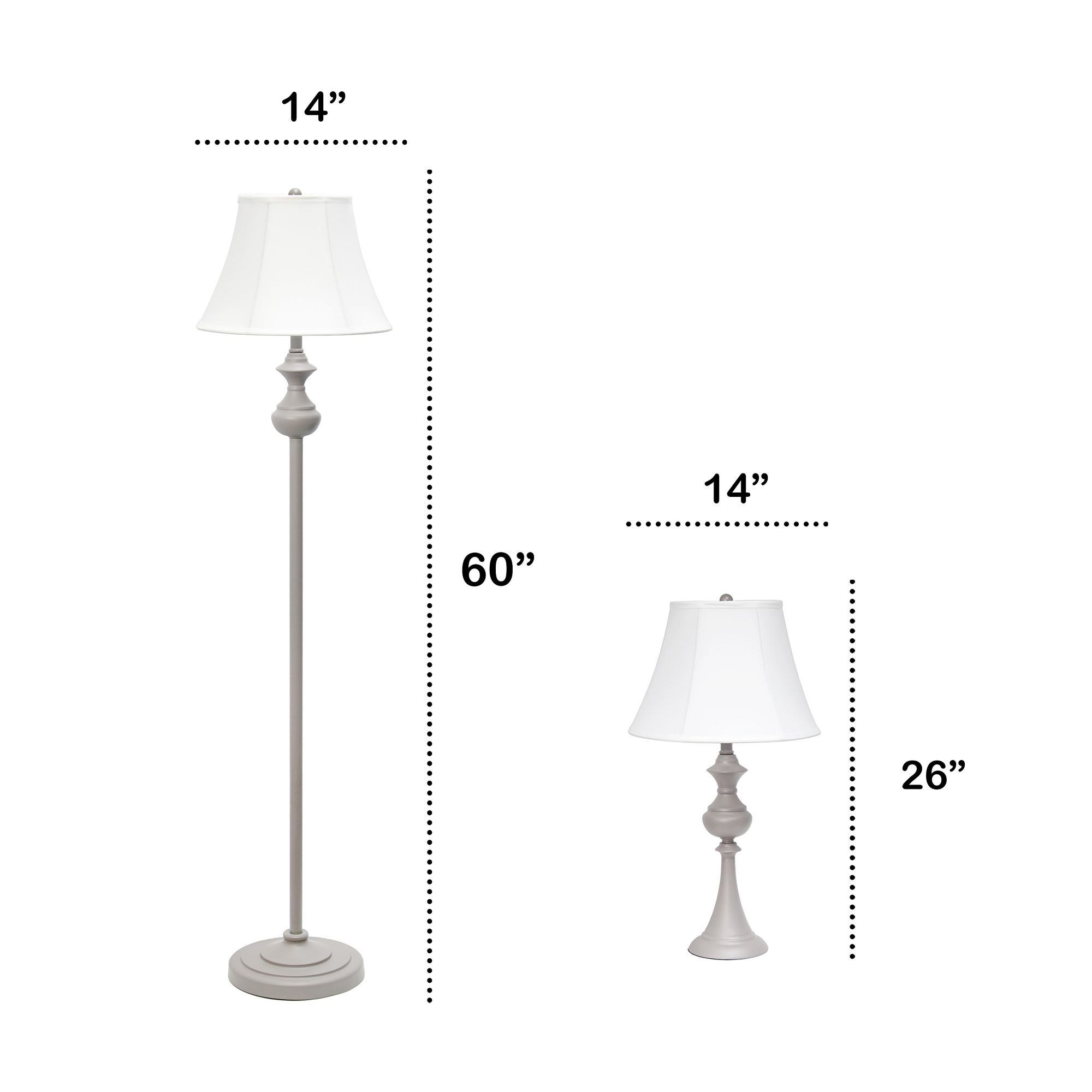 Valletta Gray Metal 3-Piece Floor and Table Lamp Set