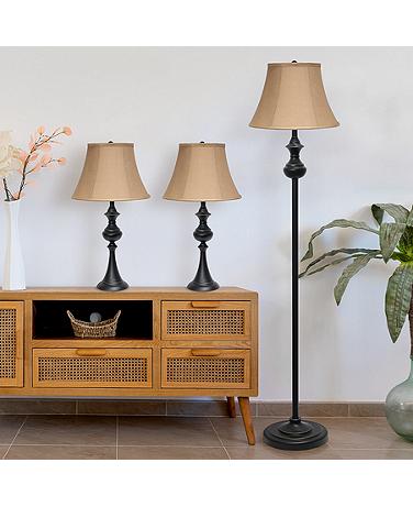 Valletta Restoration Bronze 3-Piece Floor and Table Lamp Set