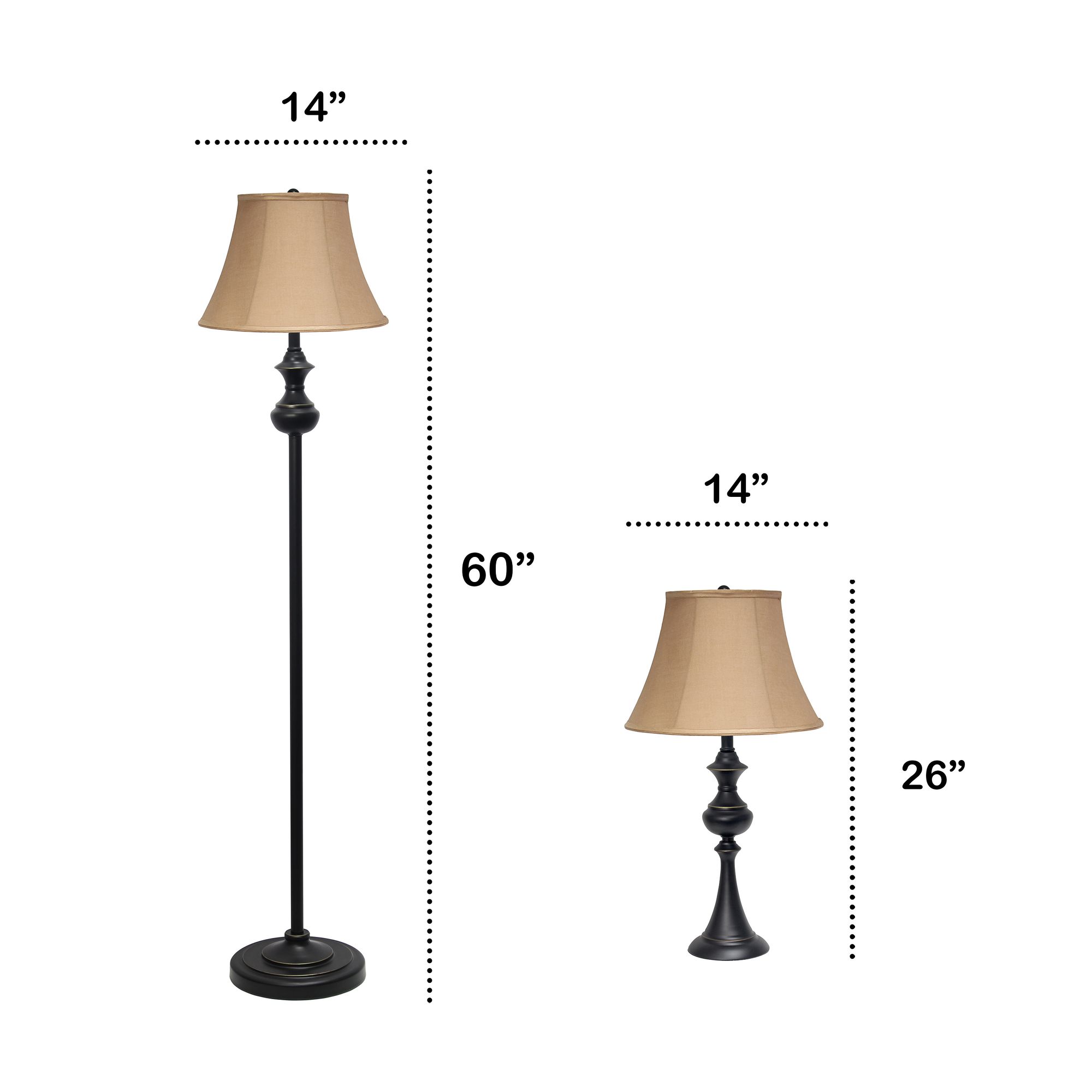 Valletta Restoration Bronze 3-Piece Floor and Table Lamp Set