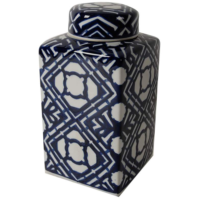 Image 1 Valora Blue and White 10" High Porcelain Jar with Lid