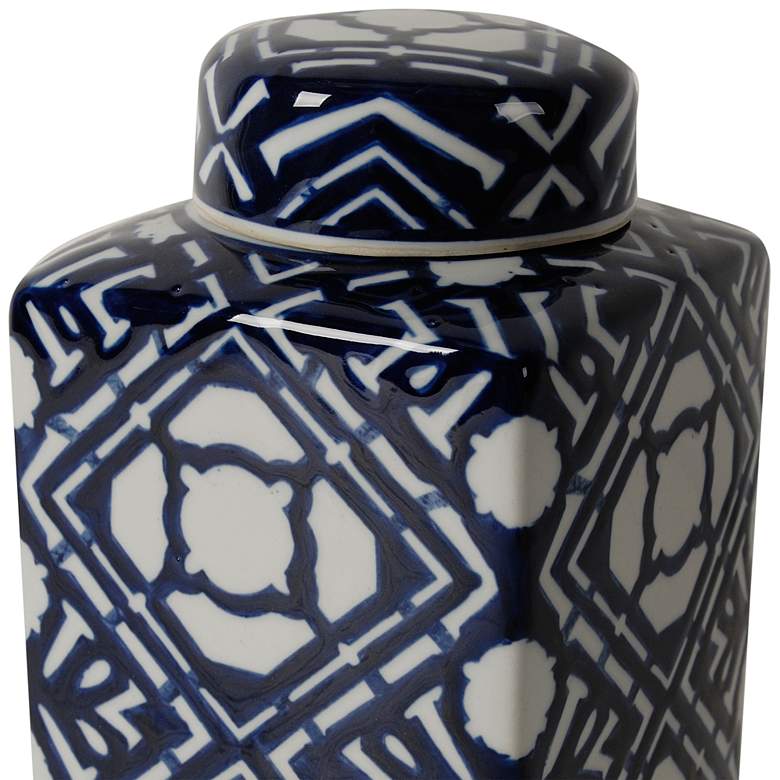 Image 2 Valora Blue and White 10" High Porcelain Jar with Lid more views