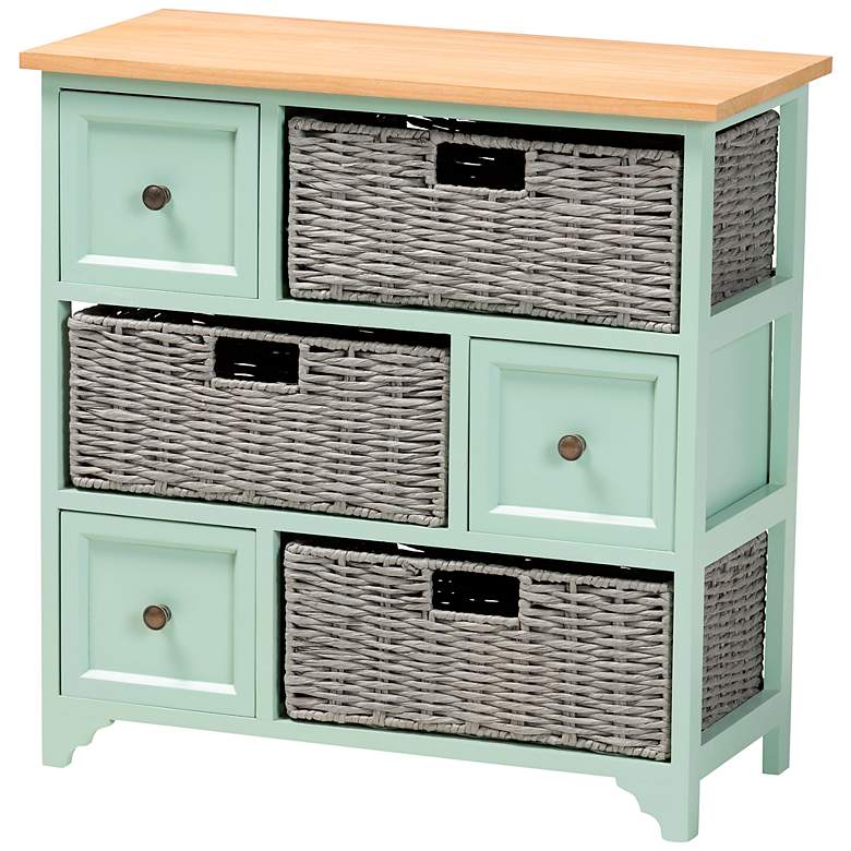 Image 2 Valtina 25 1/4 inchW Mint Green 3-Drawer Storage Unit w/ Baskets