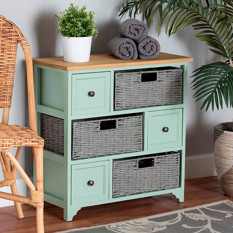 Image 1 Valtina 25 1/4"W Mint Green 3-Drawer Storage Unit w/ Baskets