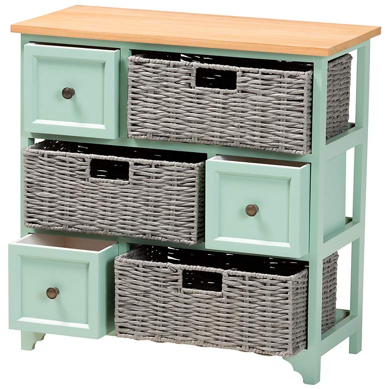 Image 6 Valtina 25 1/4 inchW Mint Green 3-Drawer Storage Unit w/ Baskets more views