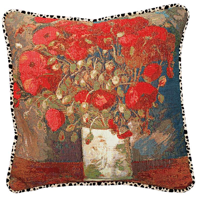 Image 1 Van Gogh Poppies Velvet Animal Print 19 inch Square Throw Pillow
