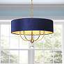 1_Van Noord 26 1/4"W Brass 5-Light Chandelier with Blue Shade