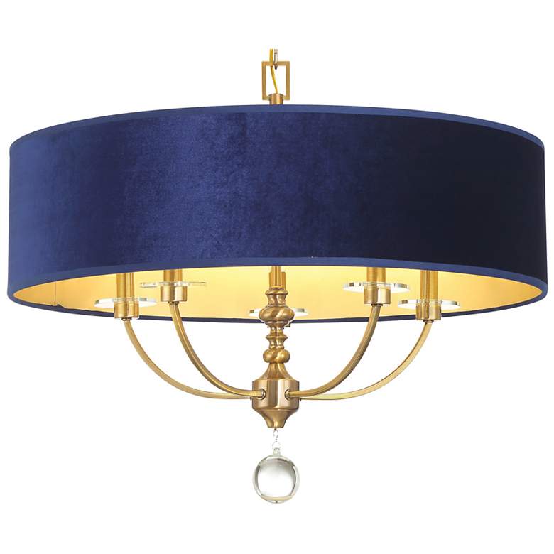 Image 3 Van Noord 26 1/4"W Brass 5-Light Chandelier with Blue Shade more views