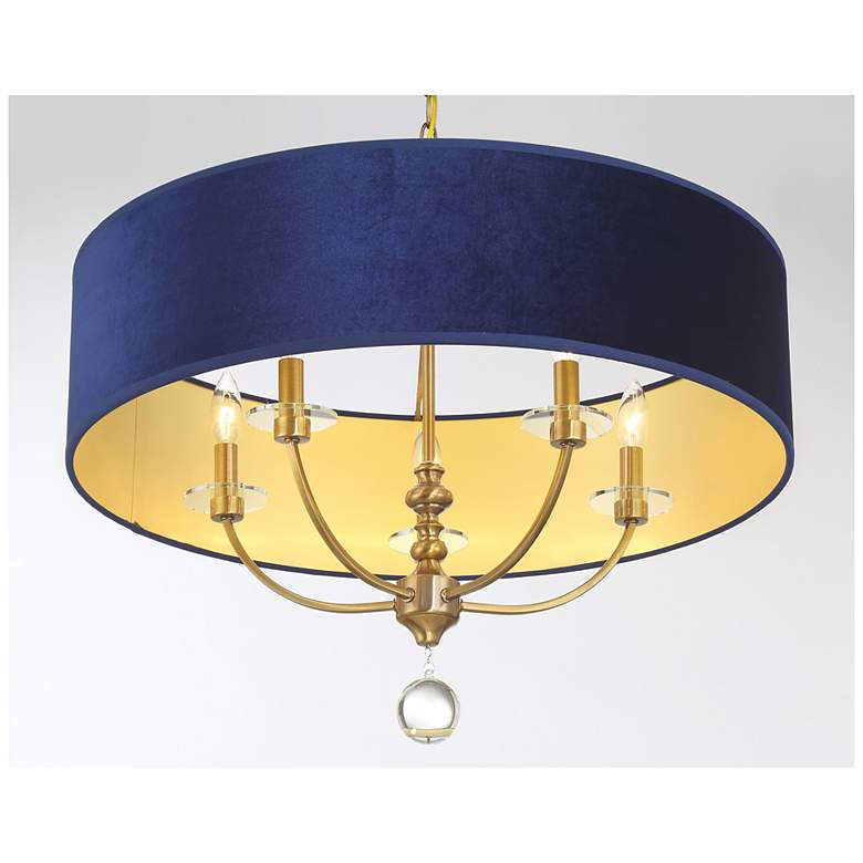 Image 5 Van Noord 26 1/4"W Brass 5-Light Chandelier with Blue Shade more views