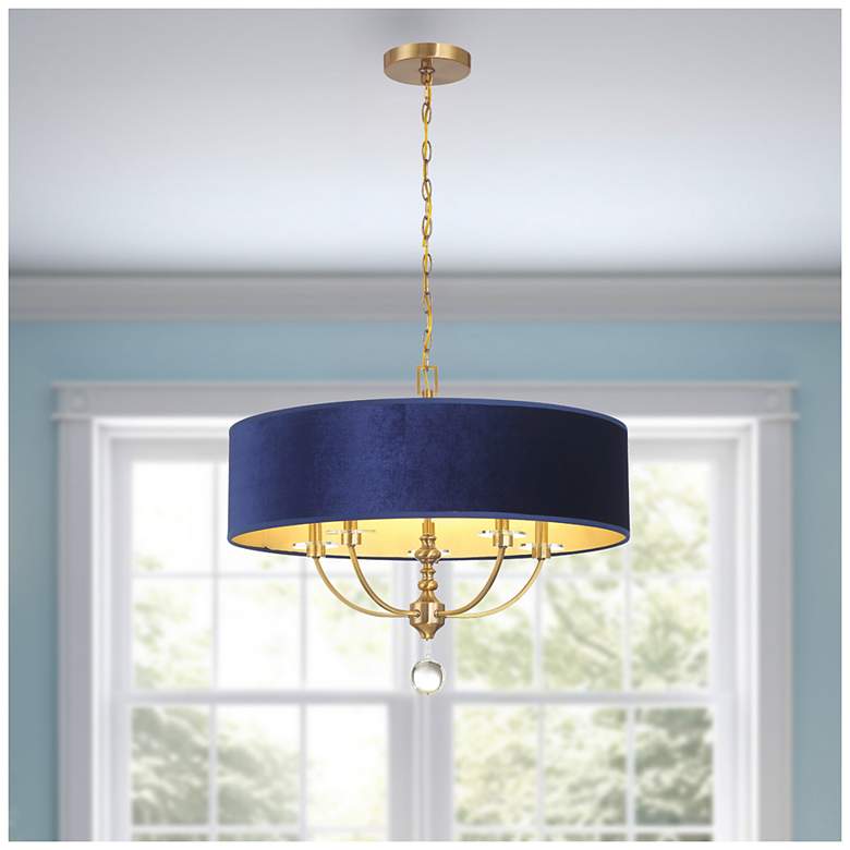 Image 7 Van Noord 26 1/4"W Brass 5-Light Chandelier with Blue Shade more views