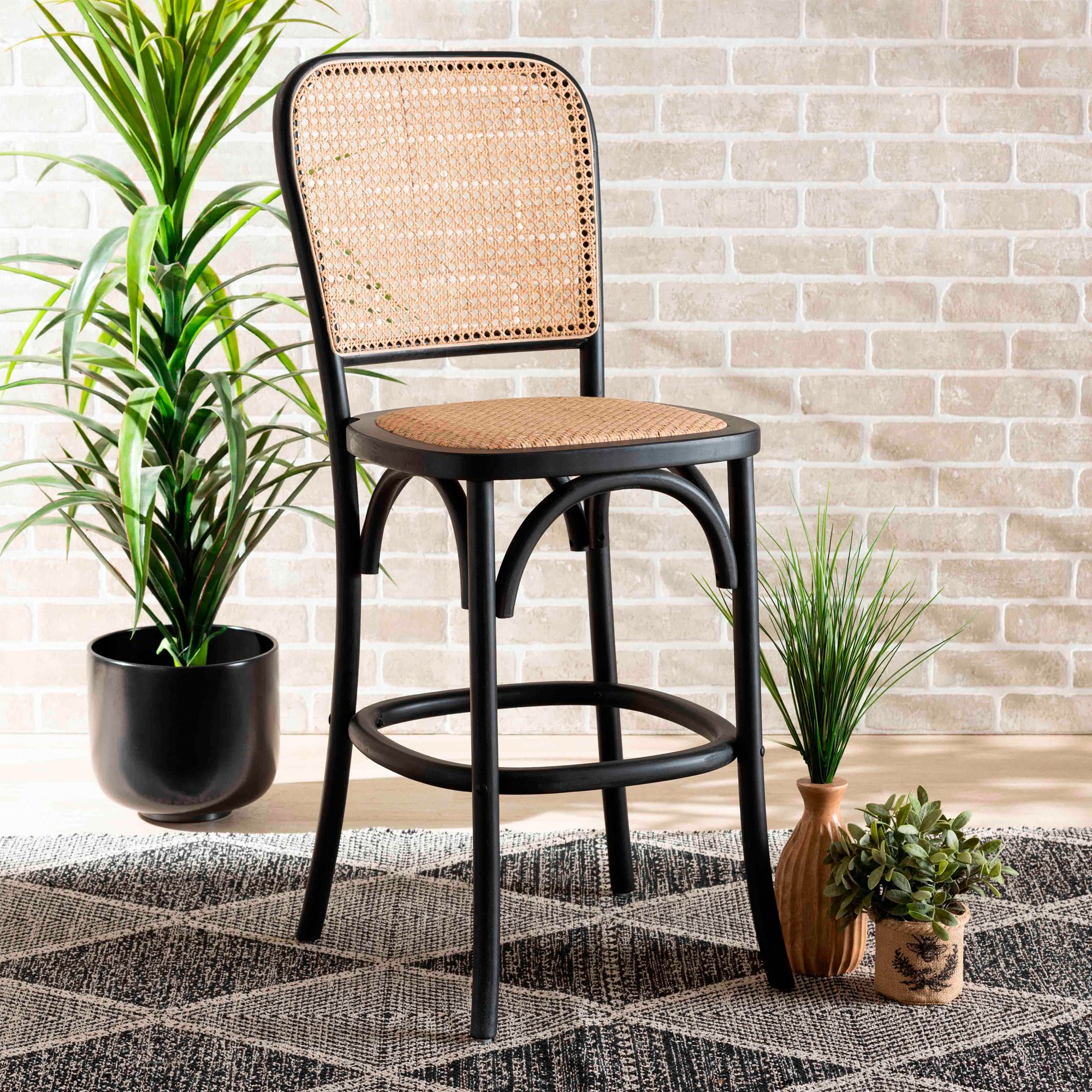 Black and rattan online counter stool