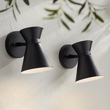 Vance 8" High Black LED Swivel Outdoor Wall Light Set of 2