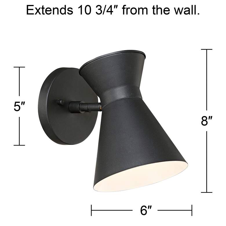 Image 6 Vance 8 inch High Black Finish Mid-Century Modern LED Sconce Wall Light more views