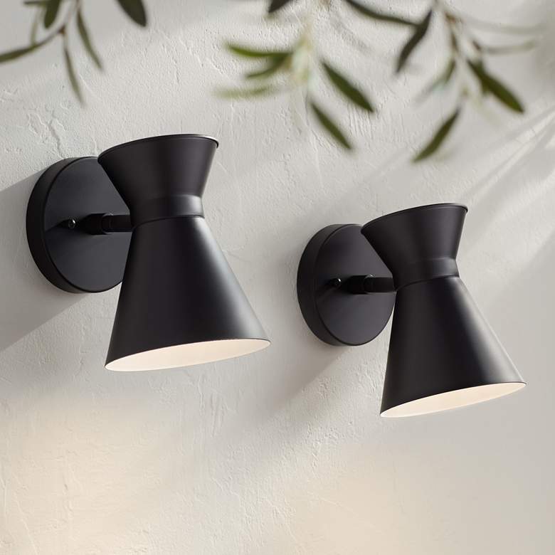 Image 1 Vance 8" High Black LED Swivel Outdoor Wall Light Set of 2