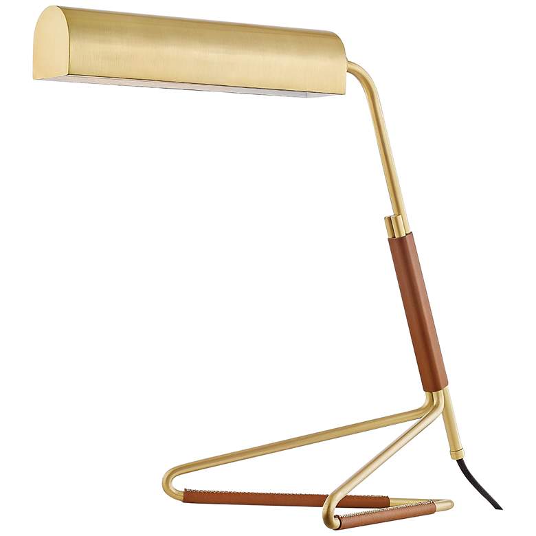 Image 1 Vance Aged Brass and Saddle Leather LED Desk Lamp