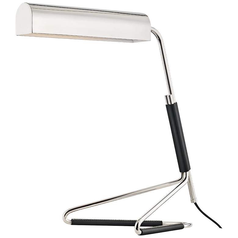 Image 1 Vance Polished Nickel and Black Saddle Leather LED Desk Lamp