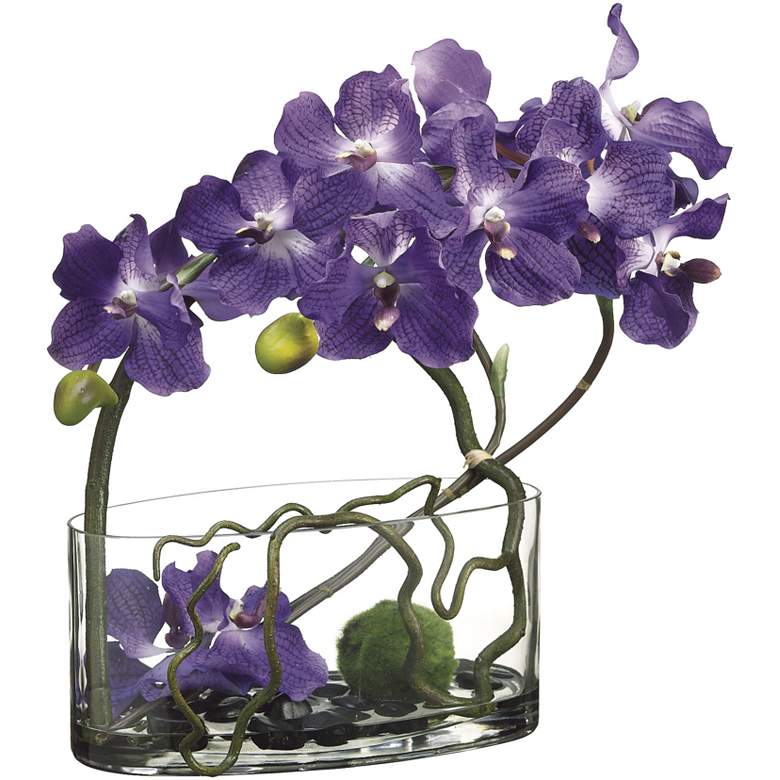 Image 1 Vanda and Moss Ball 18" High Faux Floral Arrangement
