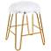 Vanessa 18" White Faux Fur and Gold Vanity Stool