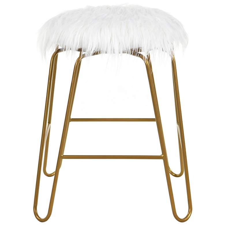 Image 3 Vanessa 18 inch White Faux Fur and Gold Vanity Stool more views