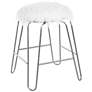 Vanessa 18" White Faux Fur and Silver Vanity Stool