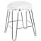 Vanessa 18" White Faux Fur and Silver Vanity Stool