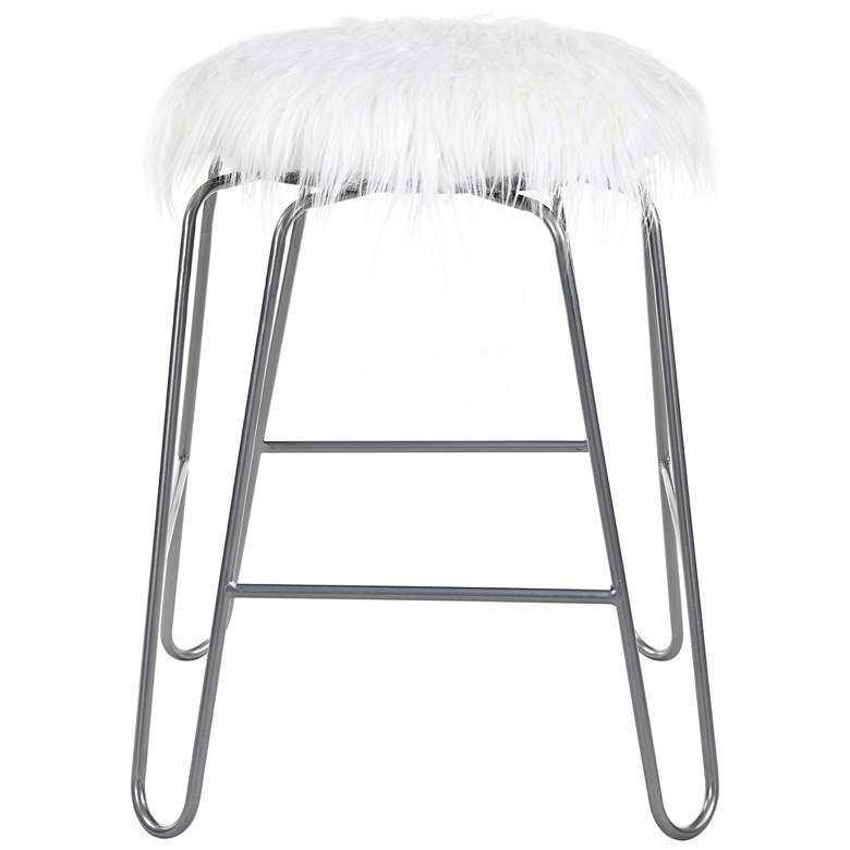 Image 3 Vanessa 18" White Faux Fur and Silver Vanity Stool more views
