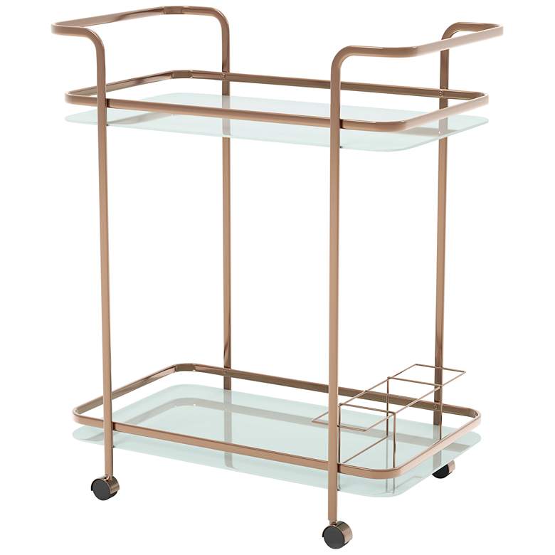 Image 2 Vangara 27 inch Wide Champagne Metal Tempered Glass Tea Cart or Bar Cart