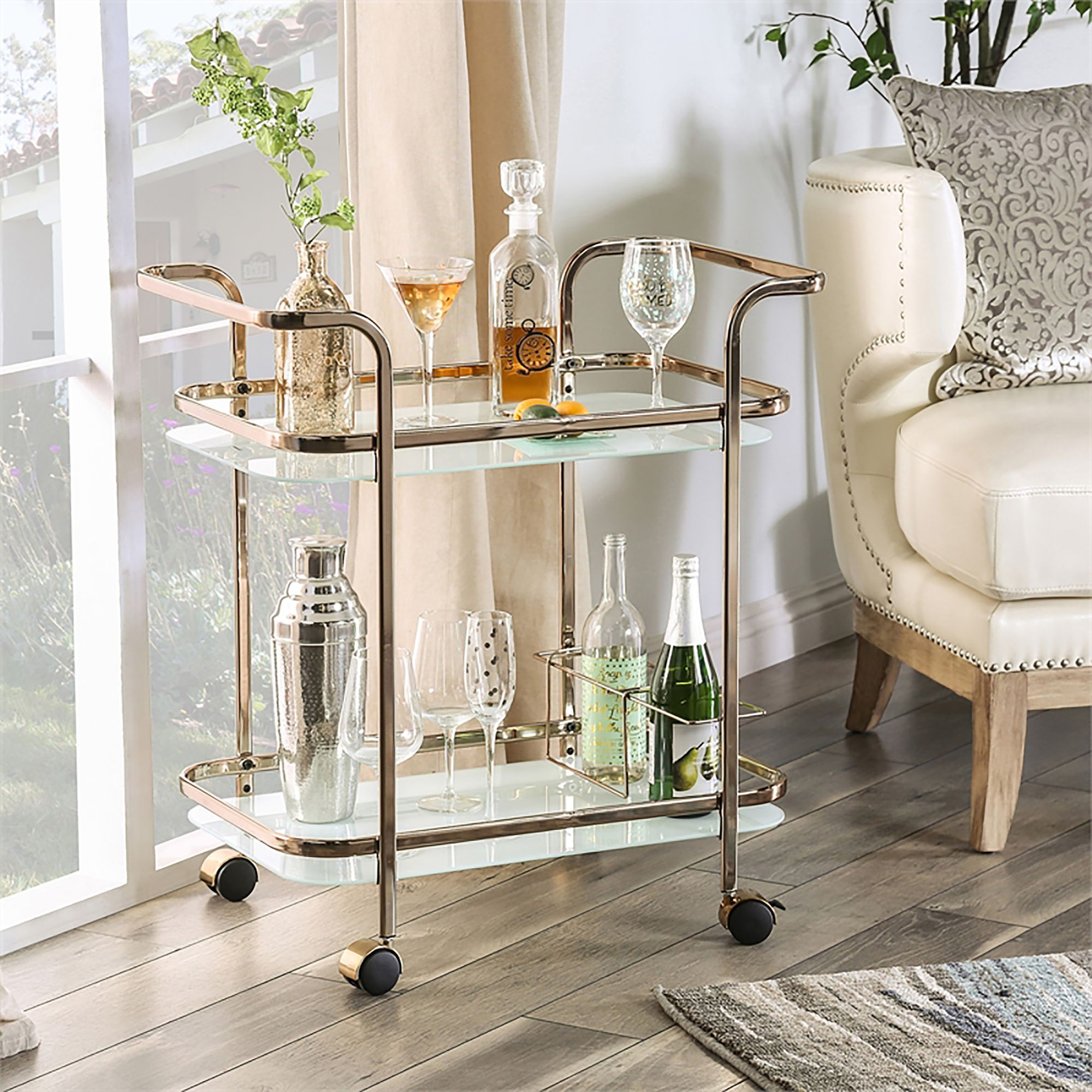 Bar cart with matte cheapest gold metal finish, 2 tiers