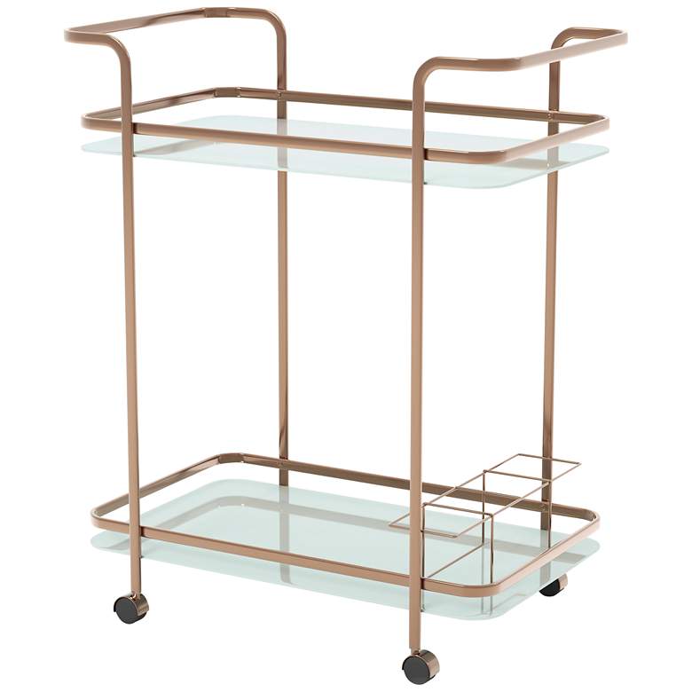 Image 5 Vangara 27 inch Wide Champagne Metal Tempered Glass Tea Cart or Bar Cart more views