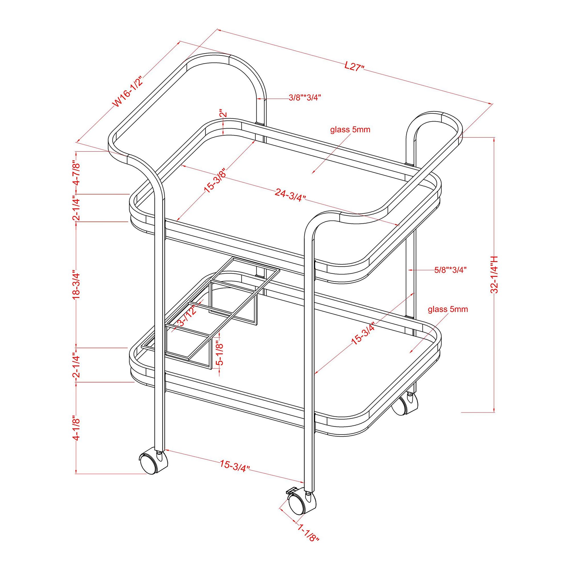 Vangara 27" Wide Champagne Metal Tempered Glass Tea Cart or Bar Cart