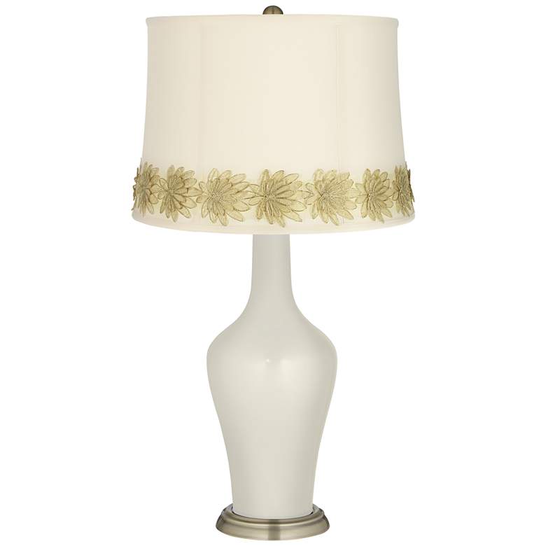 Image 1 Vanilla Metallic Anya Table Lamp with Flower Applique Trim