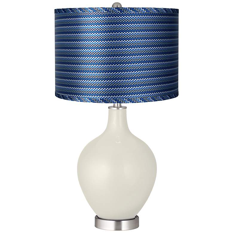 Image 1 Vanilla Metallic - Blue Zig Zag Shade Ovo Lamp