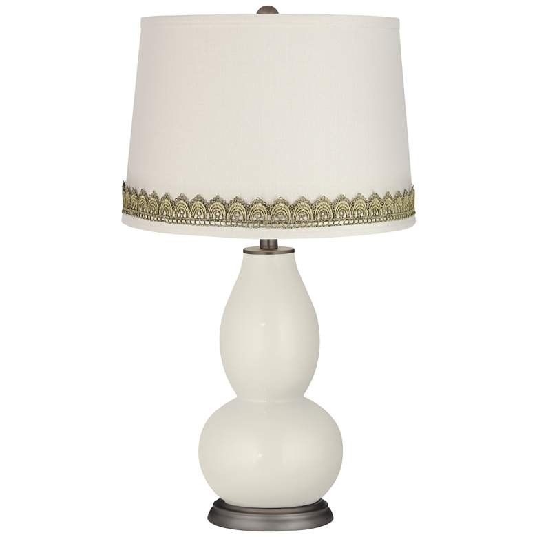 Image 1 Vanilla Metallic Double Gourd Table Lamp with Scallop Lace Trim