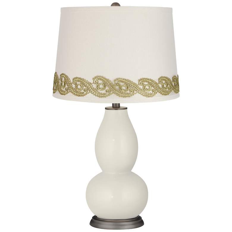 Image 1 Vanilla Metallic Double Gourd Table Lamp with Vine Lace Trim