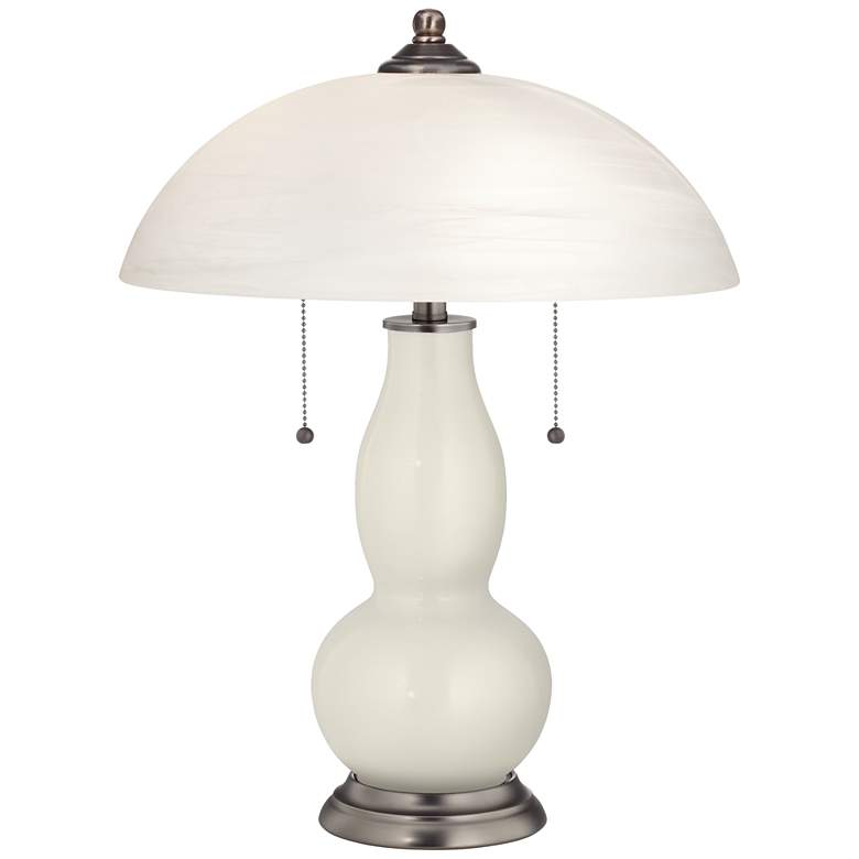 Image 1 Vanilla Metallic Gourd-Shaped Table Lamp with Alabaster Shade