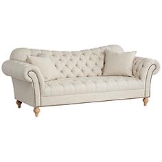 Vanna 90 1/2" Wide Brussel Linen Tufted Sofa with Pillows