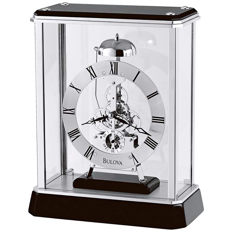 Image 1 Vantage Black and Chrome 10" High Bulova Table Clock