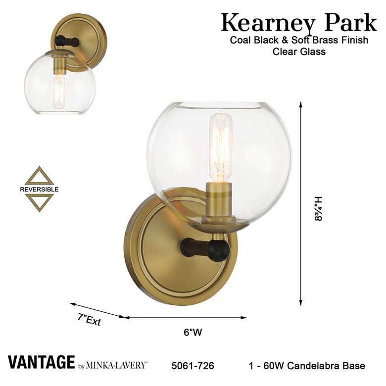 Image 4 Vantage Kearney Park 1-Light Black and Soft Brass Vanity Light more views