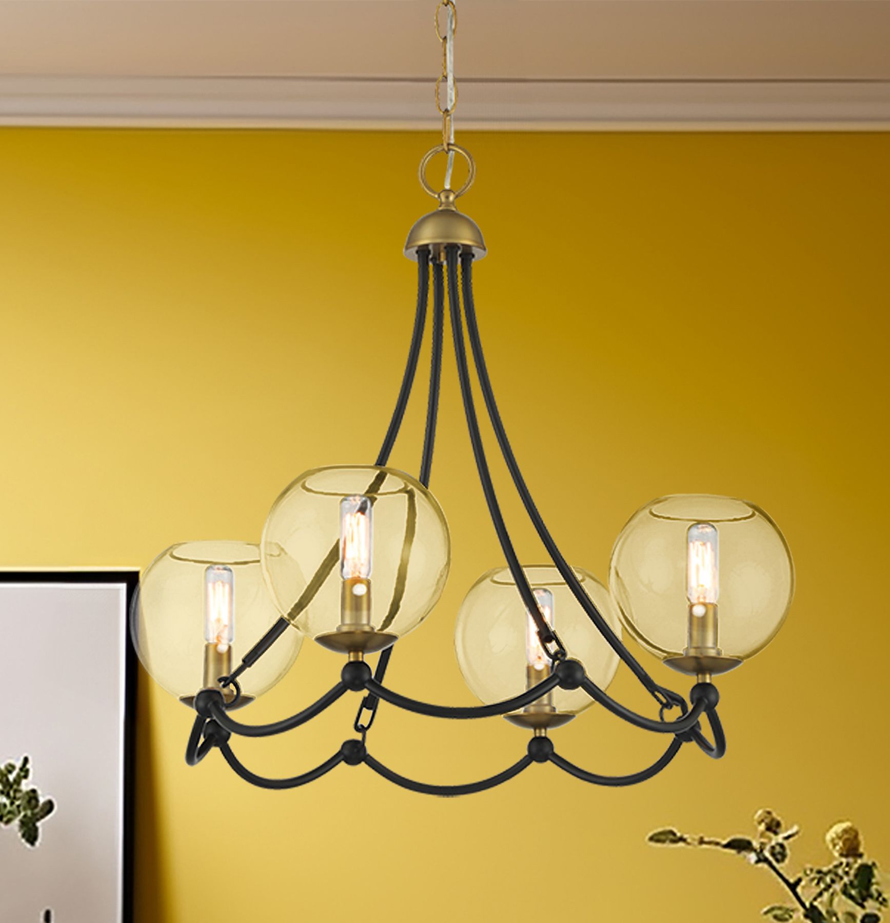 Vantage Kearney Park 4-Light Black and Soft Brass Chandelier