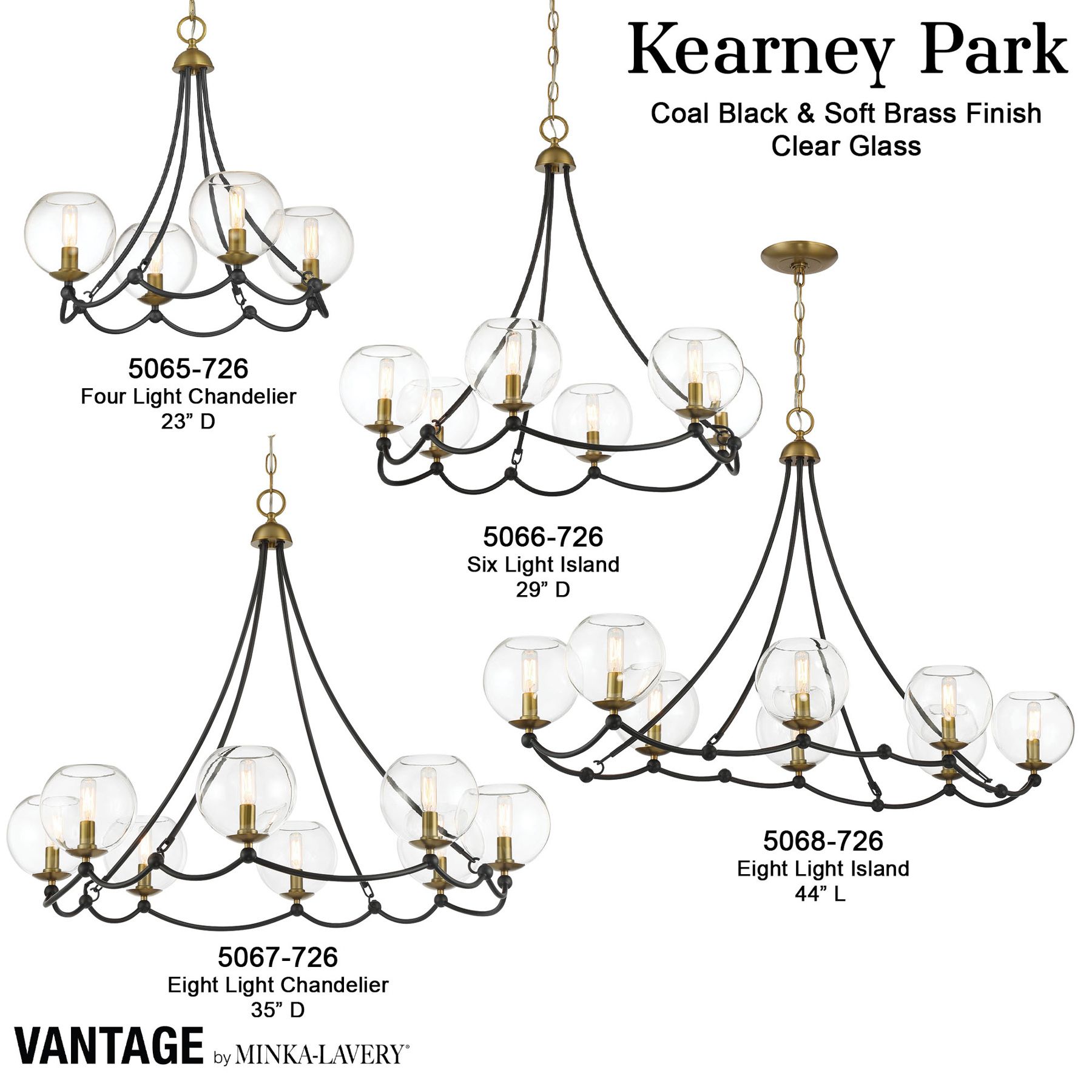 Vantage Kearney Park 4-Light Black and Soft Brass Chandelier