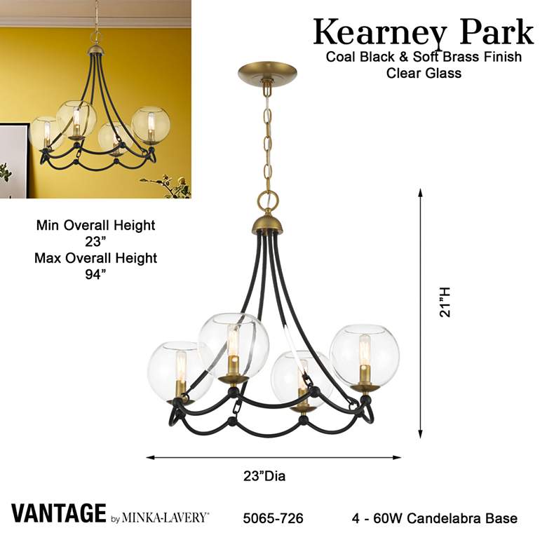 Image 6 Vantage Kearney Park 4-Light Black and Soft Brass Chandelier more views