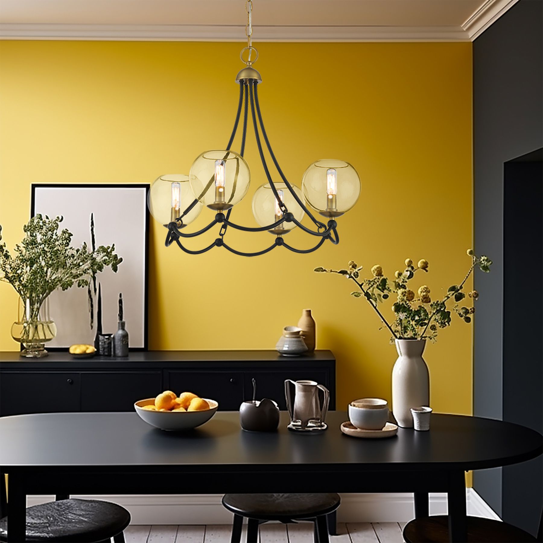 Vantage Kearney Park 4-Light Black and Soft Brass Chandelier