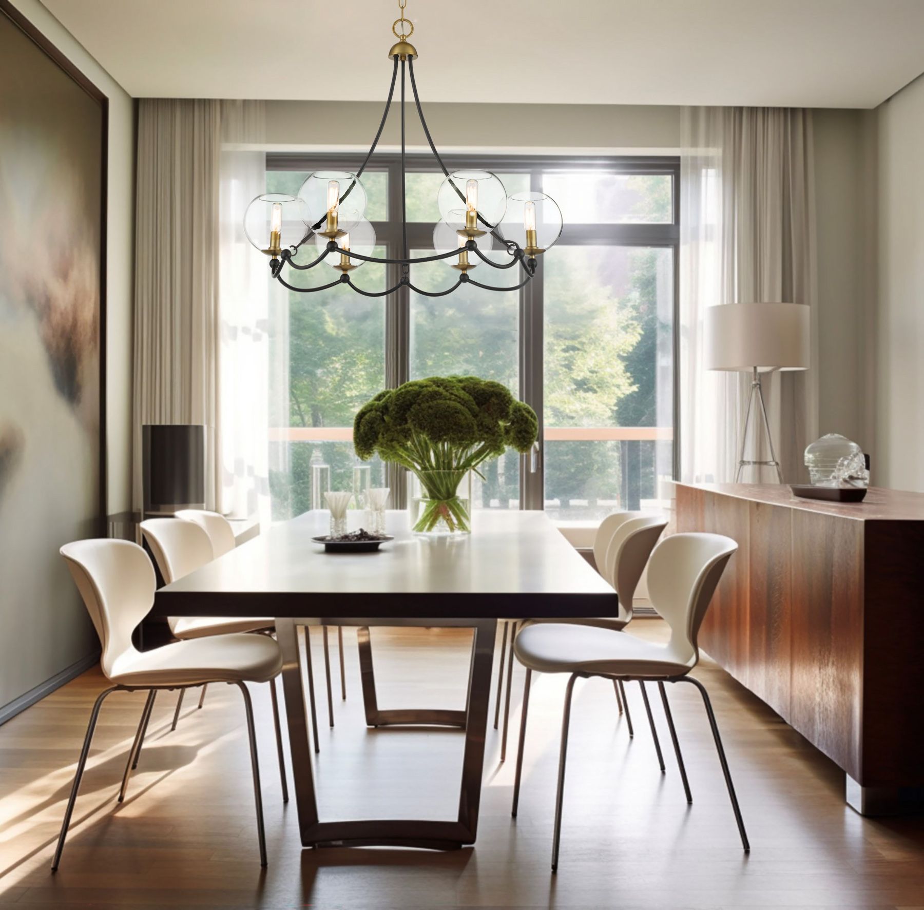 Vantage Kearney Park 6-Light Black and Soft Brass Chandelier in scene